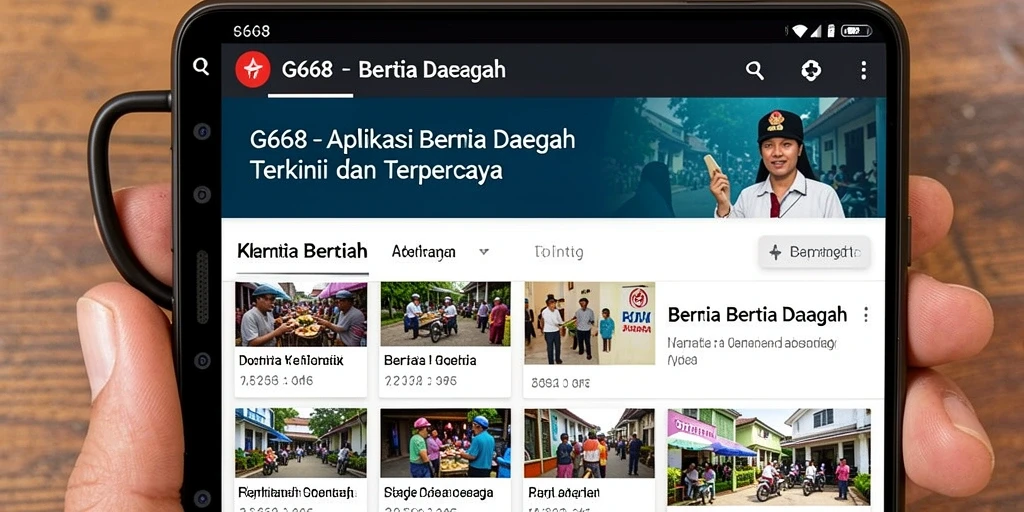 Antarmuka utama aplikasi G668 dengan berita daerah terkini.