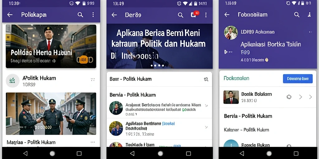 Antarmuka aplikasi IDR89 menampilkan berita politik dan hukum terkini.