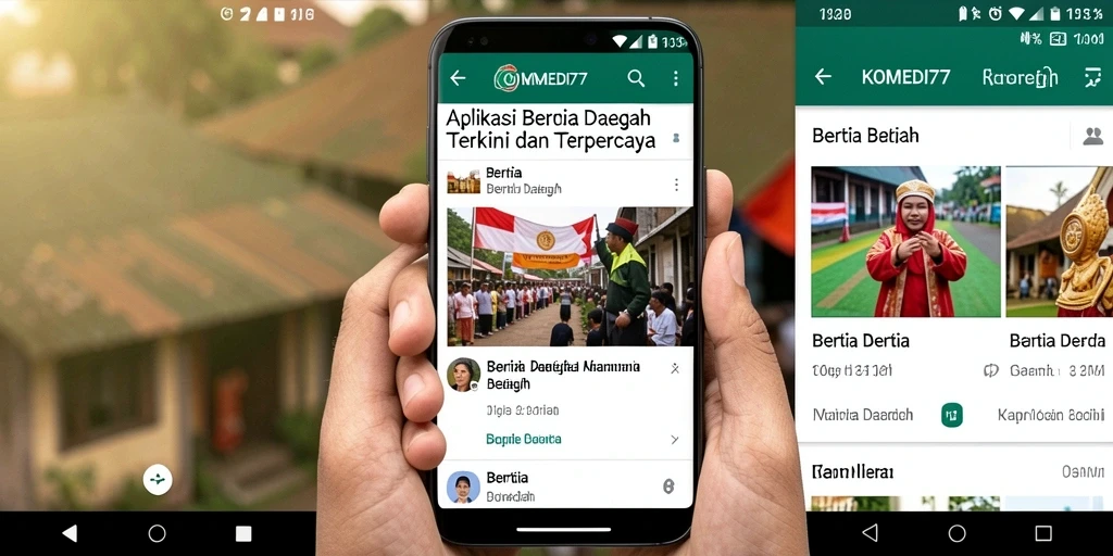 Tampilan antarmuka aplikasi berita daerah KOMEDI77 yang modern dan informatif.