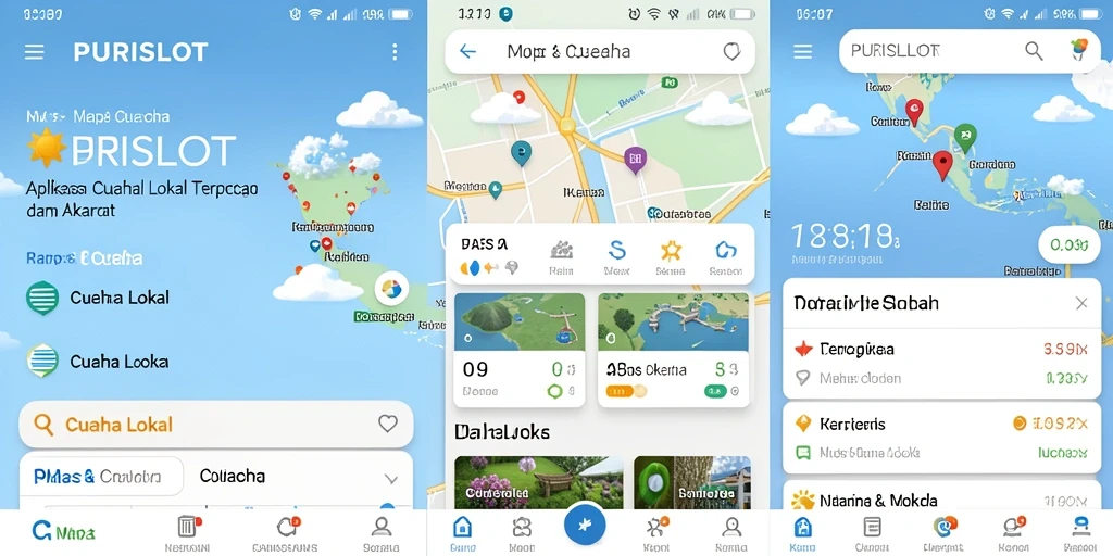 Antarmuka utama aplikasi PURISLOT menampilkan prakiraan cuaca lokal yang detail.