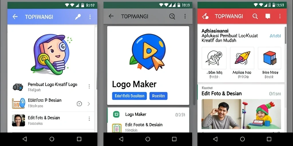 Tampilan antarmuka pengguna <strong>TOPIWANGI</strong> yang sederhana dan menarik untuk membuat logo.